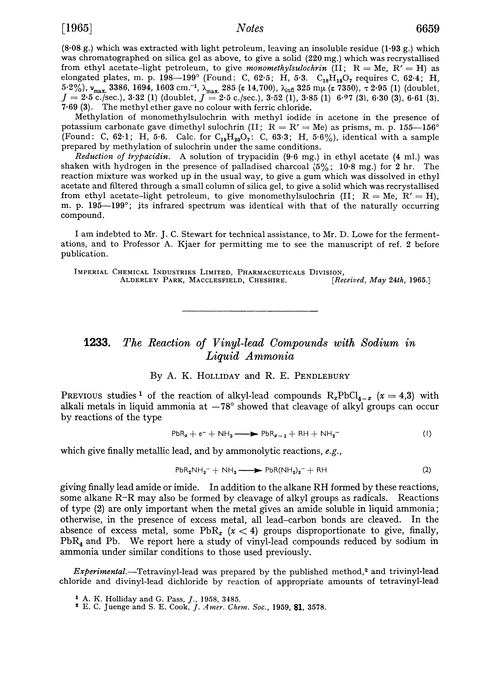 1233. The reaction of vinyl-lead compounds with sodium in liquid ammonia