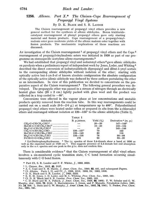 1256. Allenes. Part X. The Claisen–Cope rearrangement of propargyl vinyl systems