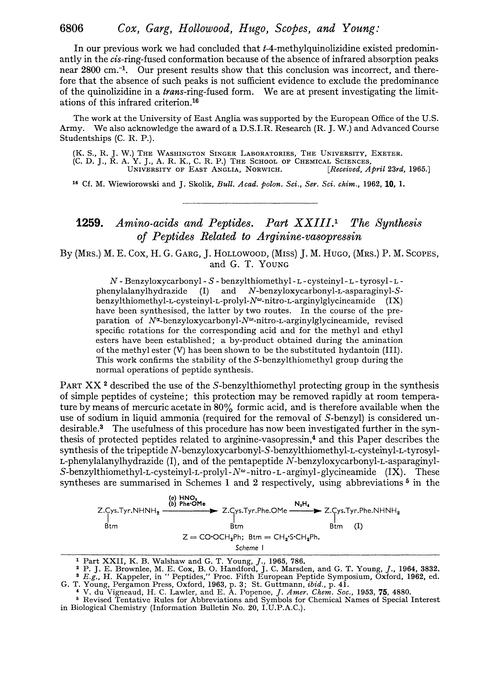 1259. Amino-acids and peptides. Part XXIII. The synthesis of peptides related to arginine-vasopressin