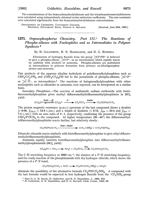 1271. Organophosphorus chemistry. Part III. The reactions of phospha-alkenes with nucleophiles and as intermediates in polymer synthesis