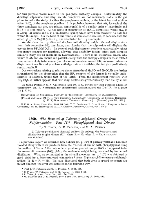 1309. The removal of toluene-p-sulphonyl groups from sulphonamides. Part II. Phenylglyoxal anil dimers