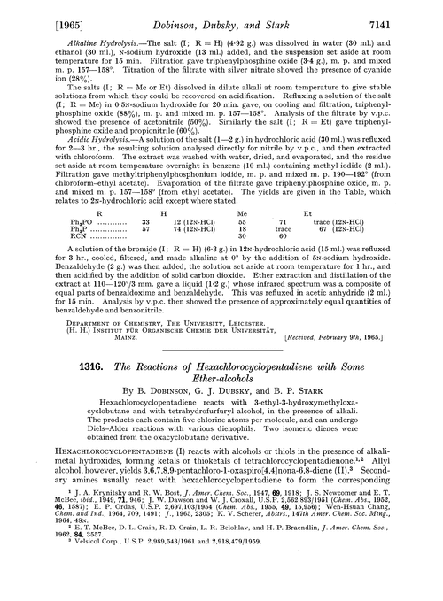 1316. The reactions of hexachlorocyclopentadiene with some ether-alcohols