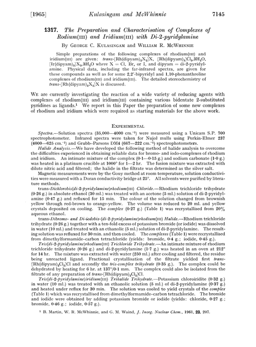 1317. The preparation and characterisation of complexes of rodium(III) and iridium(III) with di-2-pyridylamine
