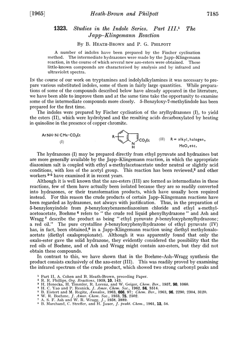 1323. Studies in the indole series. Part III. The Japp–Klingemann reaction