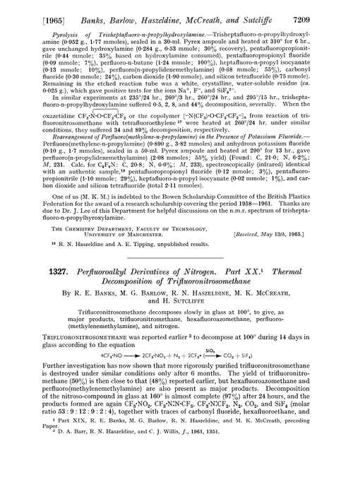 1327. Perfluoroalkyl derivatives of nitrogen. Part XX. Thermal decomposition of trifluoronitrosomethane