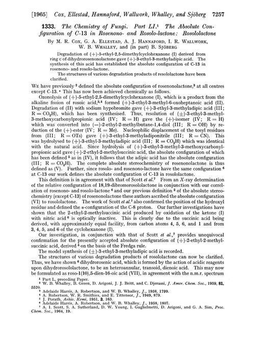 1333. The chemistry of fungi. Part LI. The absolute configuration of C-13 in rosenono- and rosolo-lactone: rosololactone