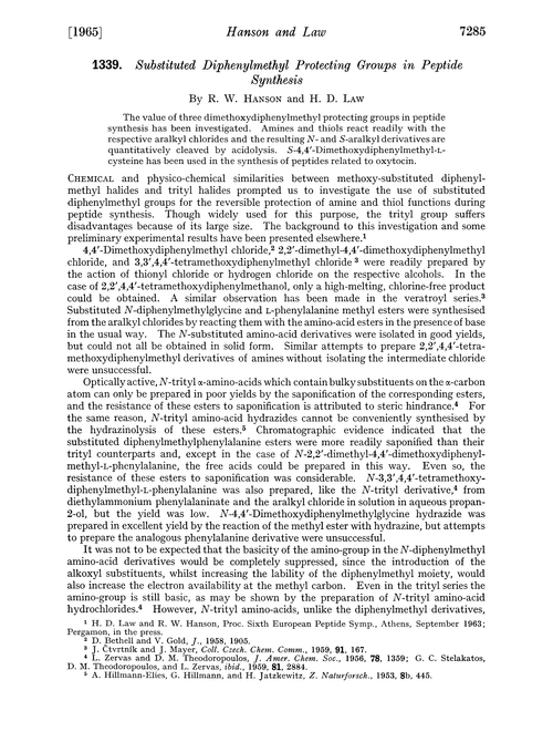 1339. Substituted diphenylmethyl protecting groups in peptide synthesis