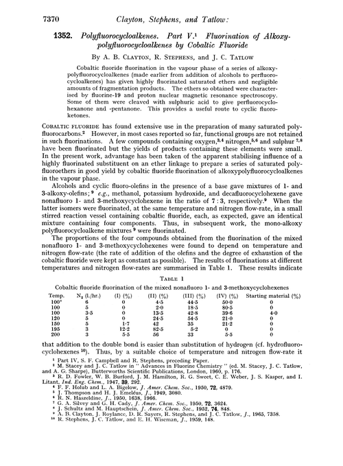 1352. Polyfluorocycloalkenes. Part V. Fluorination of alkoxy-polyfluorocycloalkenes by cobaltic fluoride