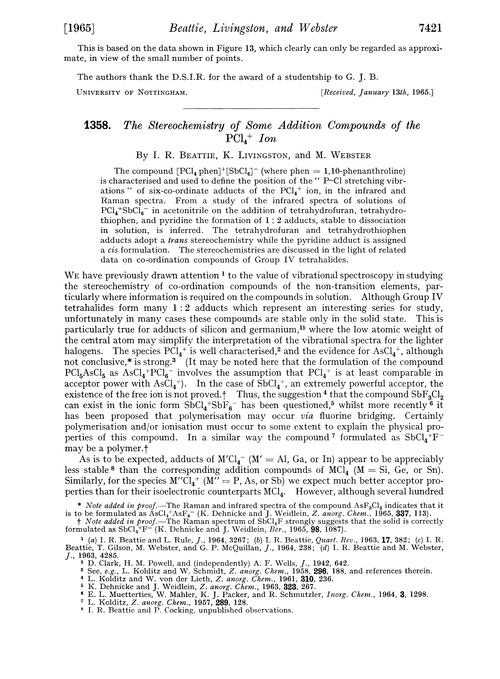 1358. The stereochemistry of some addition compounds of the PCl4+ ion