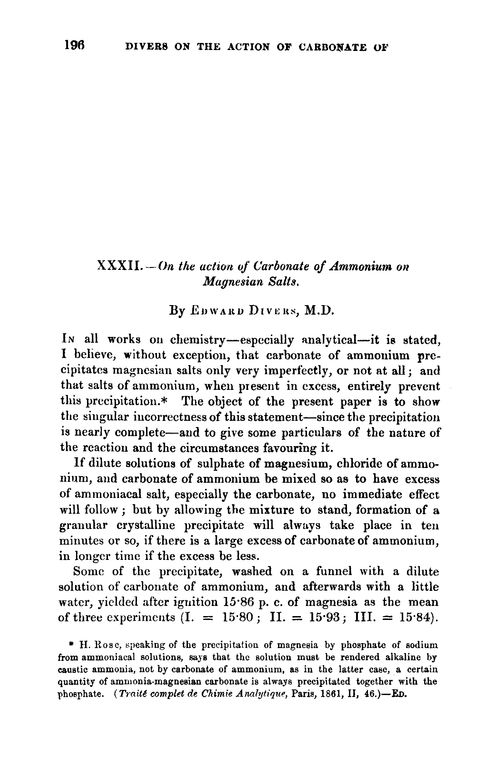 XXXII.—On the action of carbonate of ammonium on magnesian salts