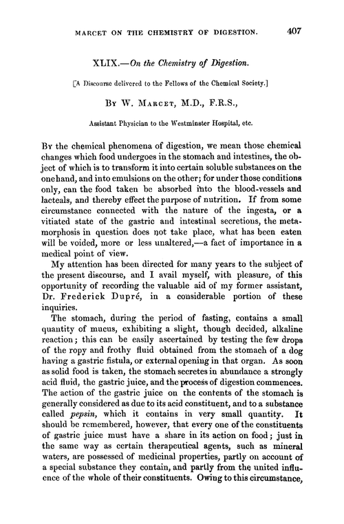 XLIX.—On the chemistry of digestion