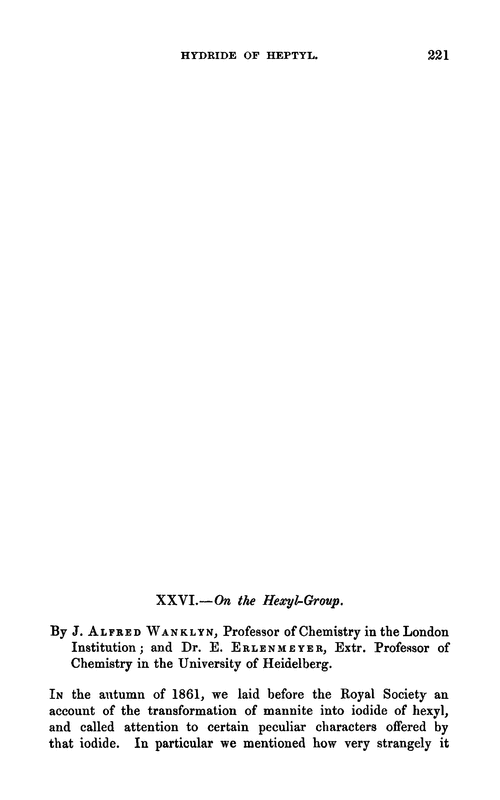 XXVI.—On the hexyl-group