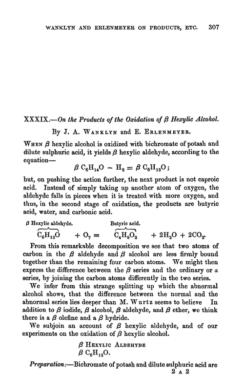 XXXIX.—On the products of the oxidation of β hexylic alcohol