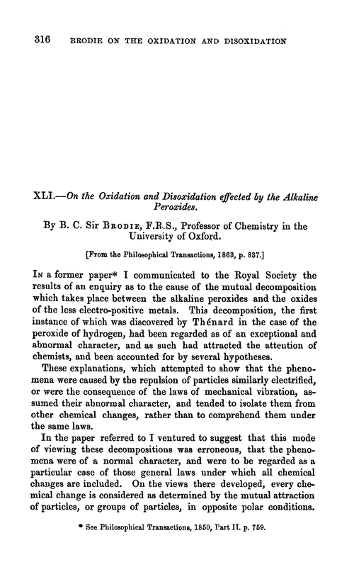 XLI.—On the oxidation and disoxidation effected by the alkaline peroxide