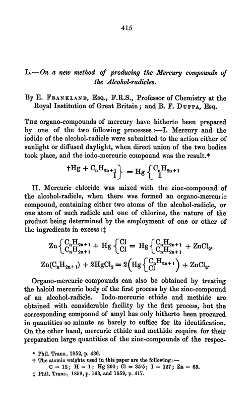 L.—On a new method of producing the mercury compounds of the alcohol-radicles