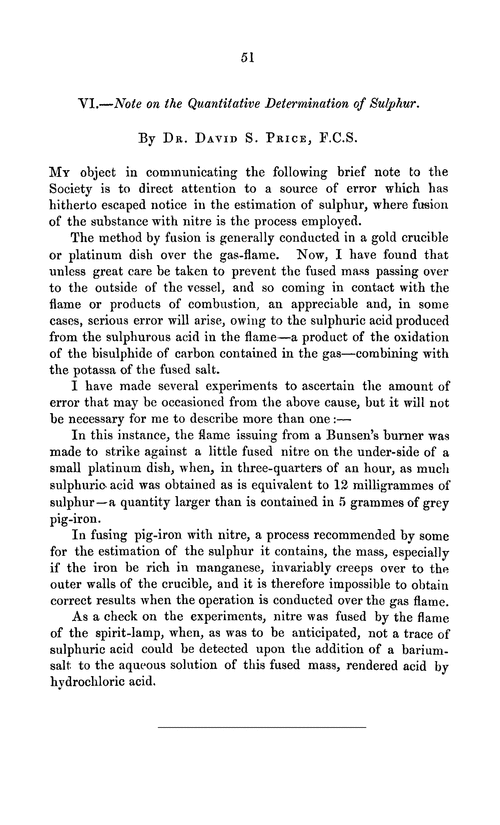 VI.—Note on the quantitative determination of sulphur