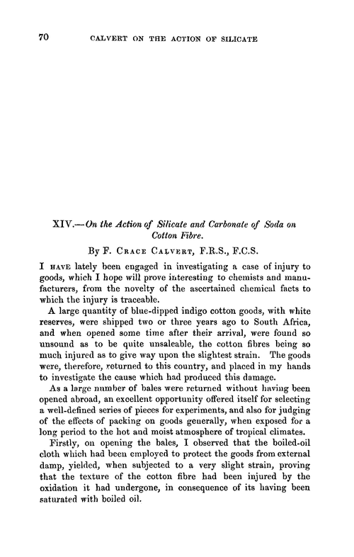 XIV.—On the action of silicate and carbonate of soda on cotton fibre