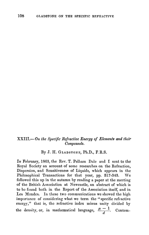 XXIII.—On the specific refractive energy of elements and their compounds