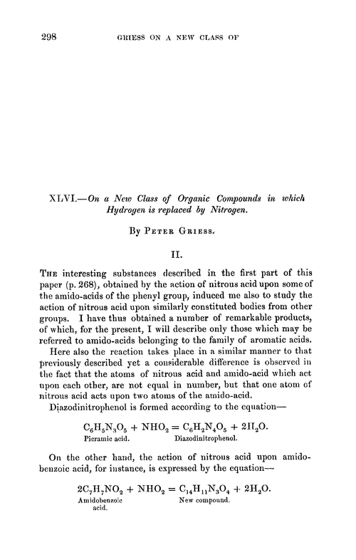 XLVI.—On a new class of organic compounds in which hydrogen is replaced by nitrogen