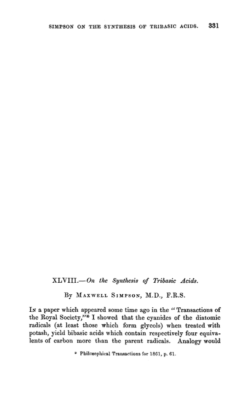 XLVIII.—On the synthesis of tribasic acids