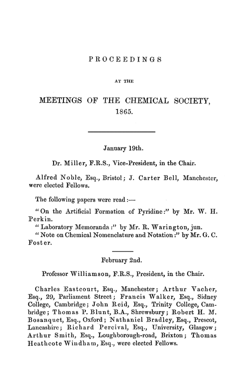 Proceedings at the Meetings of the Chemical Society
