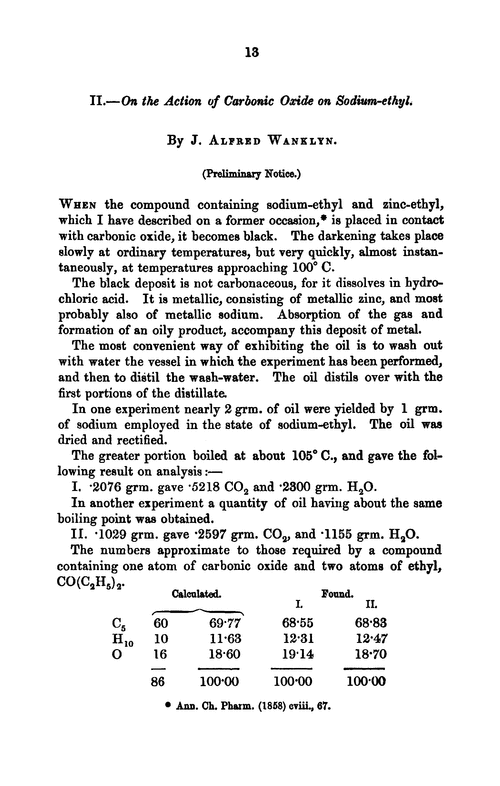 II.—On the action of carbonic oxide on sodium-ethyl