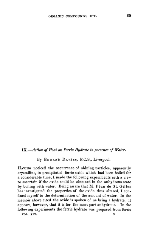 IX.—Action of heat on ferric hydrate in presence of water