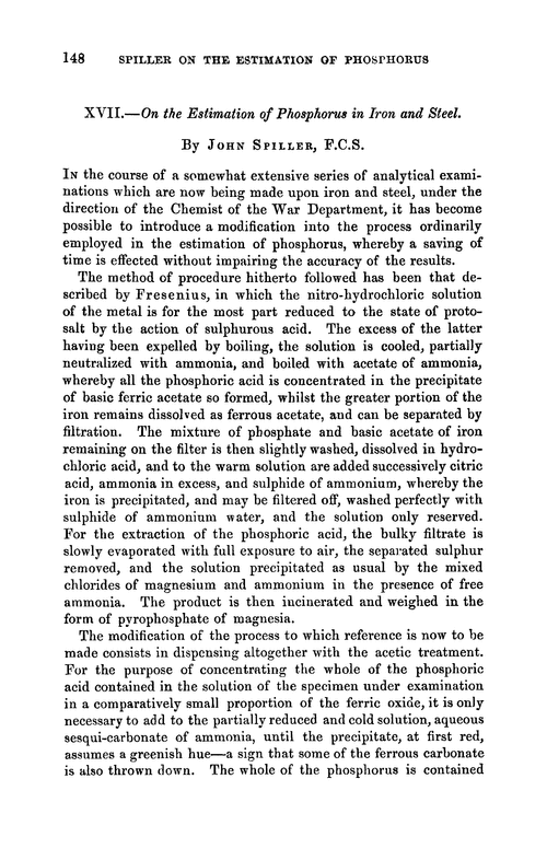 XVII.—On the estimation of phosphorous in iron and steel