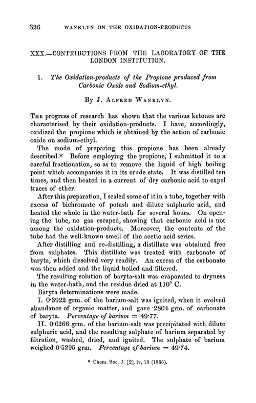 XXX.—Contributions from the laboratory of the London Institution