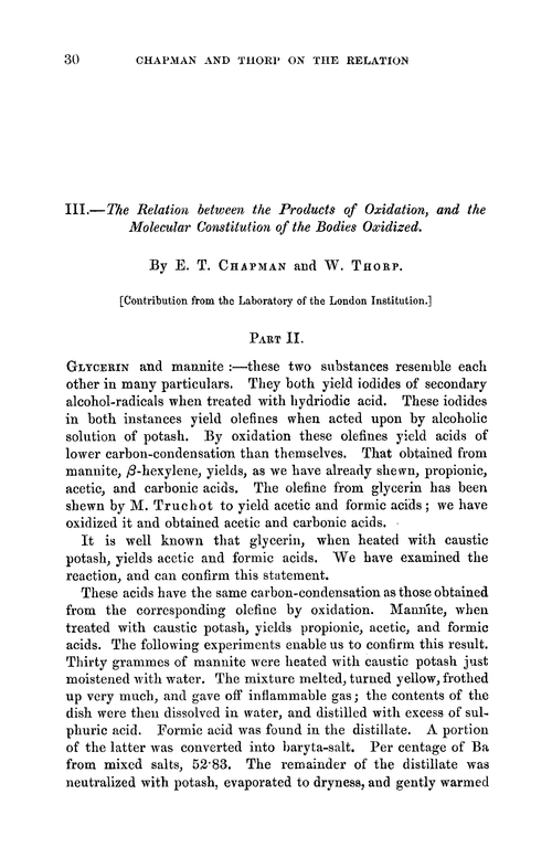 III.—The relation between the products of oxidation, and the molecular constitution of the bodies oxidized