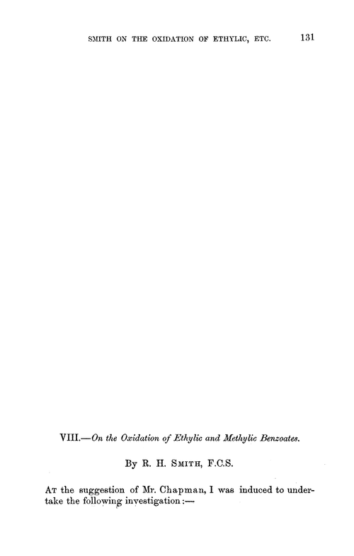 VIII.—On the oxidation of ethylic and methylic benzoates