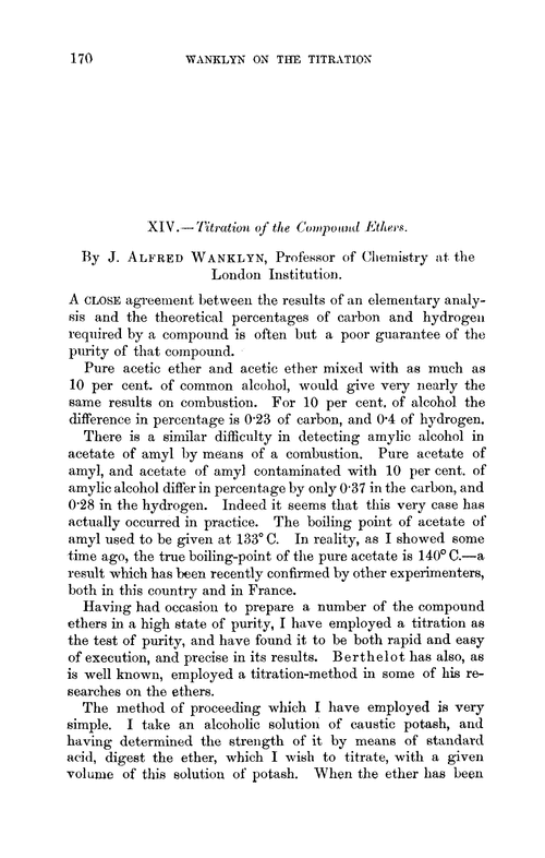 XIV.—Titration of the compound ethers