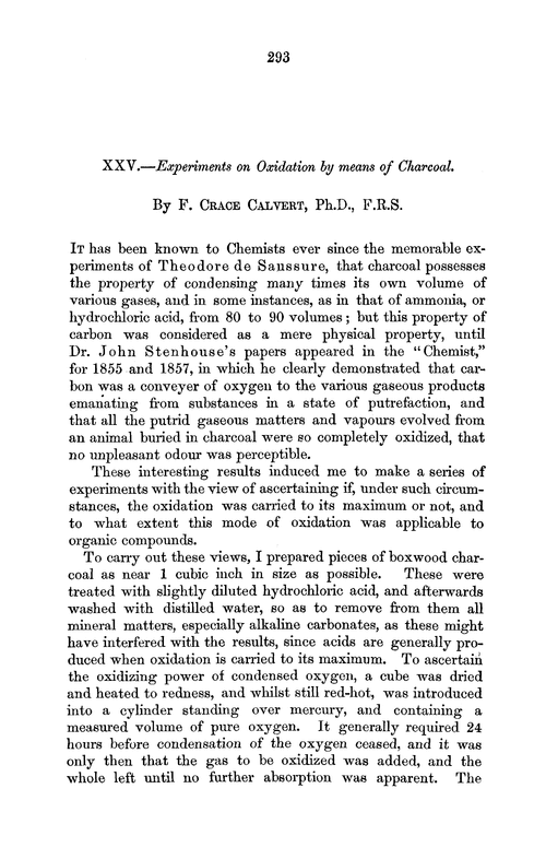 XXV.—Experiments on oxidation by means of charcoal