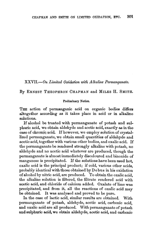 XXVII.—On limited oxidation with alkaline permanganate