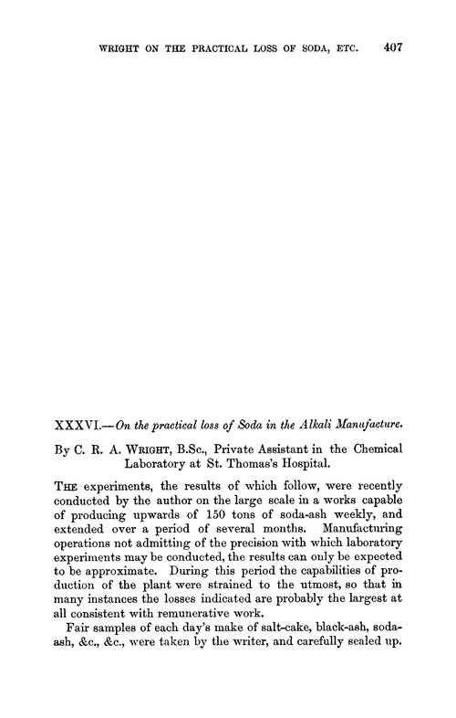 XXXVI.—On the practical loss of soda in the alkali manufacture