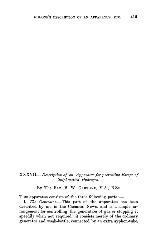 XXXVII.—Description of an apparatus for preventing escape of sulphuretted hydrogen