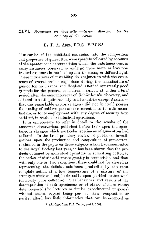 XLVI.—Researches on gun-cotton.—Second memoir. On the stability of gun-cotton
