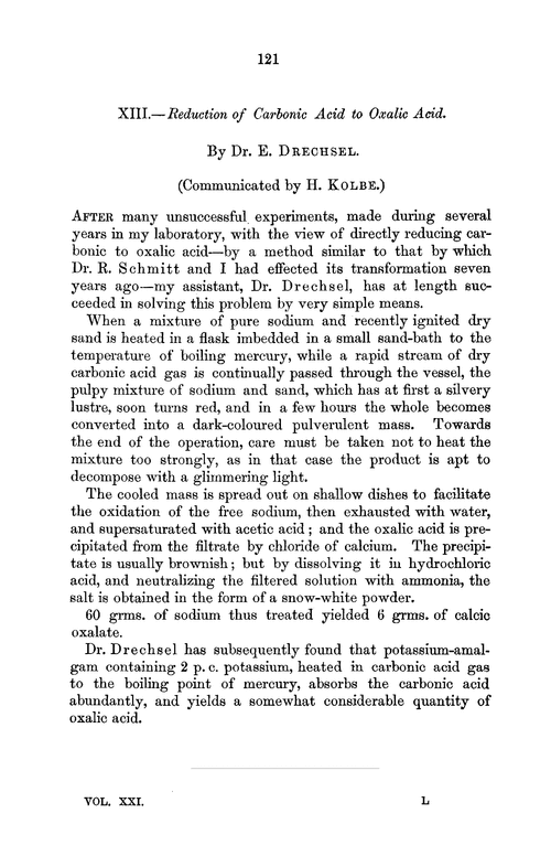 XIII.—Reduction of carbonic acid to oxalic acid