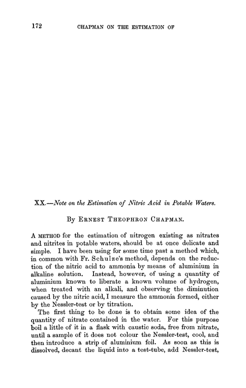 XX.—Note on the estimation of nitric acid in potable waters