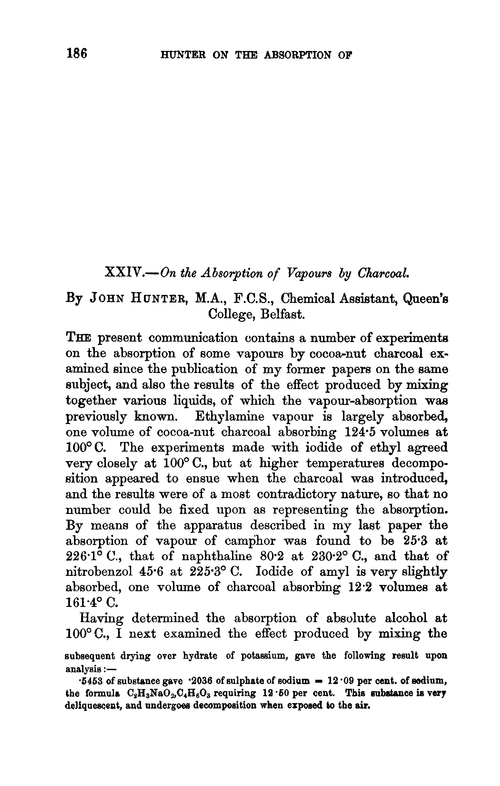 XXIV.—On the absorption of vapours by charcoal