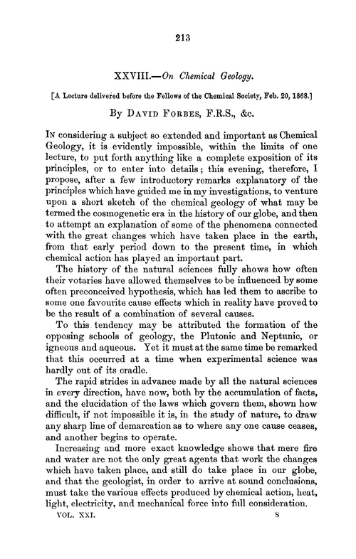 XXVIII.—On chemical geology