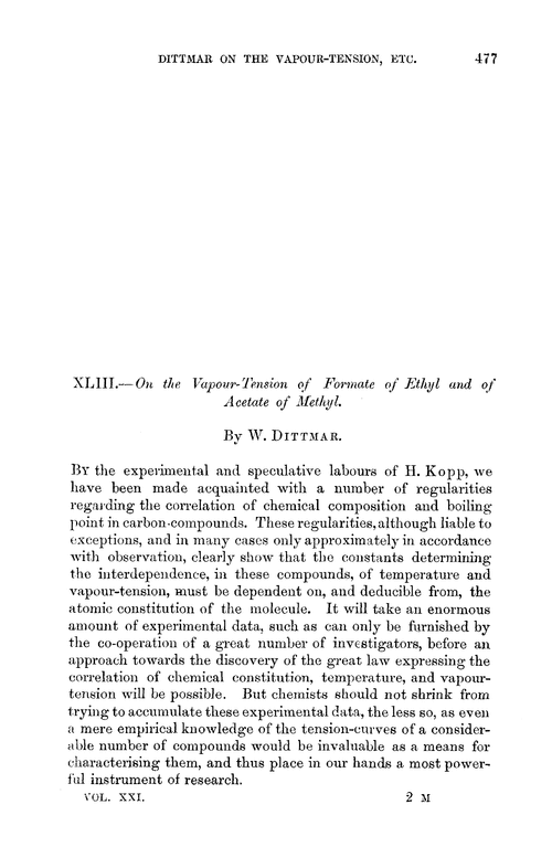 XLIII.—On the vapour-tension of formate of ethyl and of acetate of methyl
