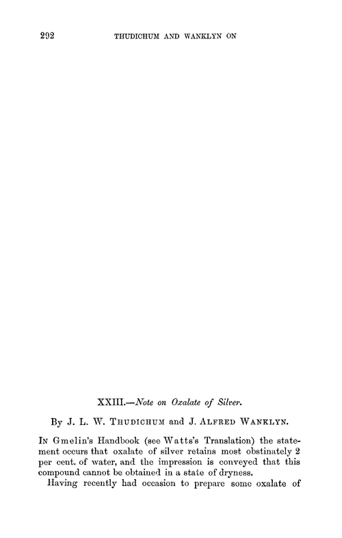 XXIII.—Note on oxalate of silver