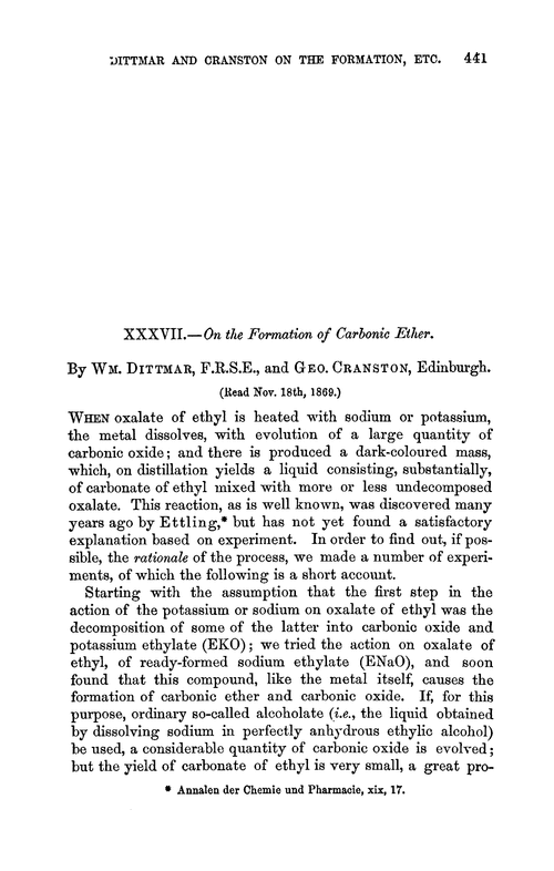 XXXVII.—On the formation of carbonic ether