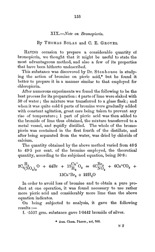 XIX.—Note on bromopicrin