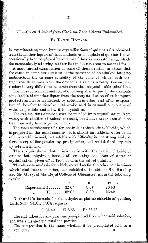 VI.—On an alkaloid from Cinchona bark hitherto undescribed