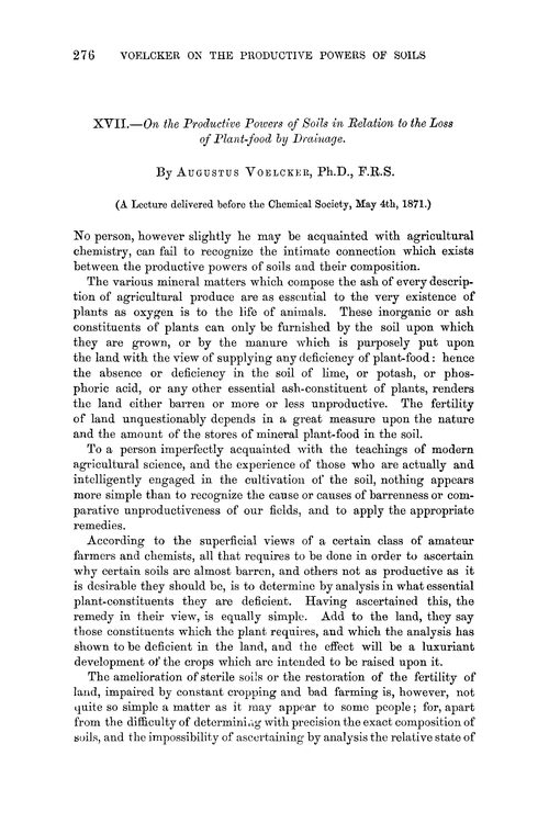 XVII.—On the productive powers of soils in relation to the loss of plant-food by drainage