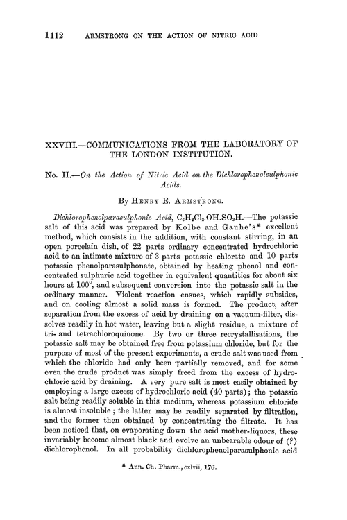 XXVIII.—Communications from the Laboratory of the London Institution. No. II.—On the action of nitric acid on the dichlorophenolsulphonic acids