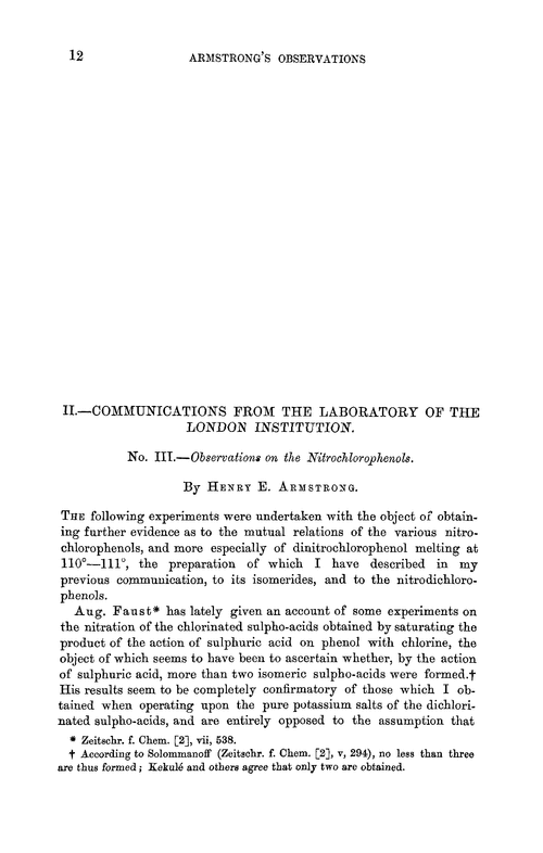 II.—Communications from the Laboratory of the London Institution. No. III.—Observations on the nitrochlorophenols
