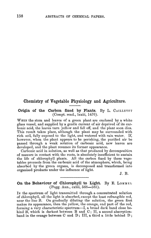 Chemistry of vegetable physiology and agriculture